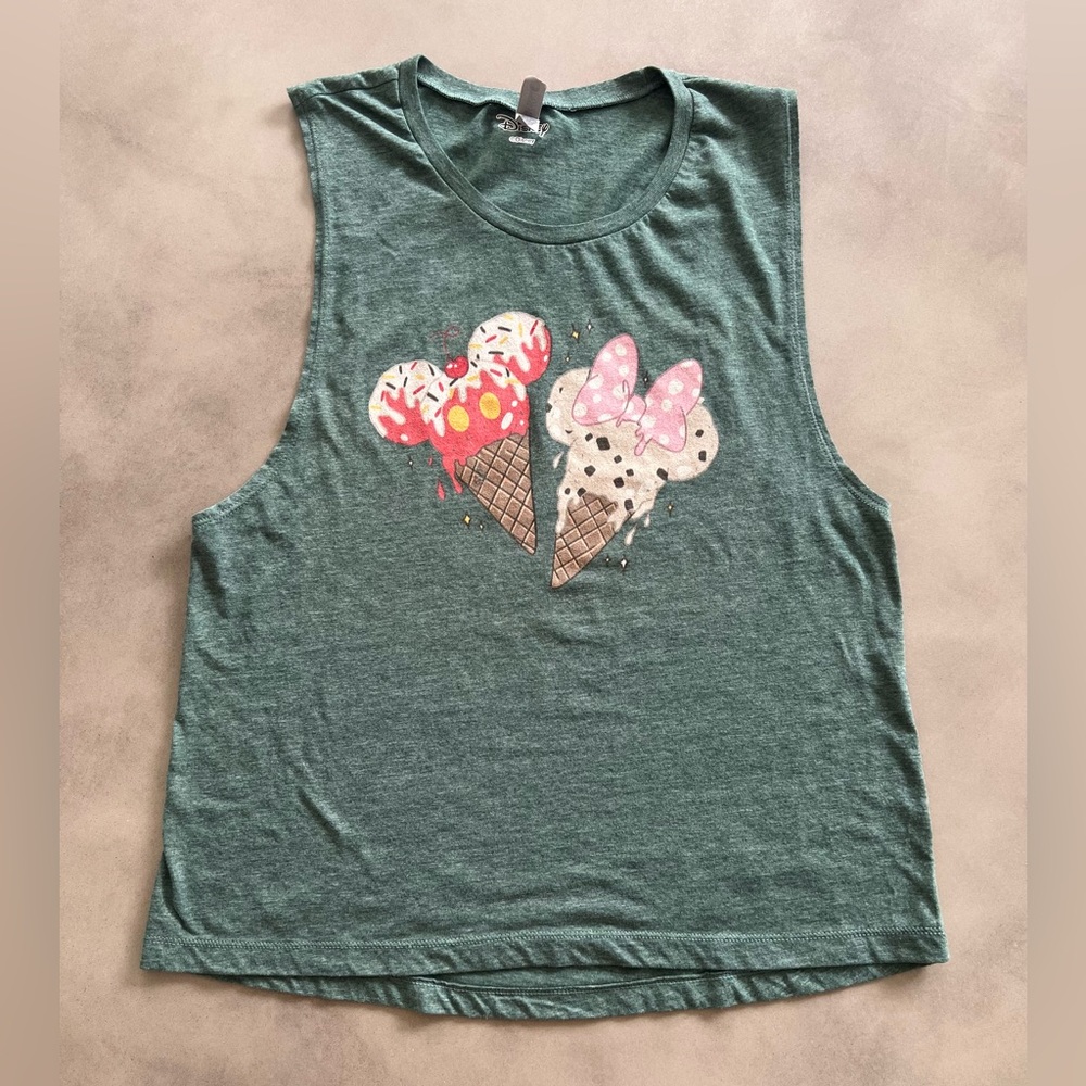Disney Mickey and Minnie Mouse Ice Cream Tank Top in Green, Sz XL